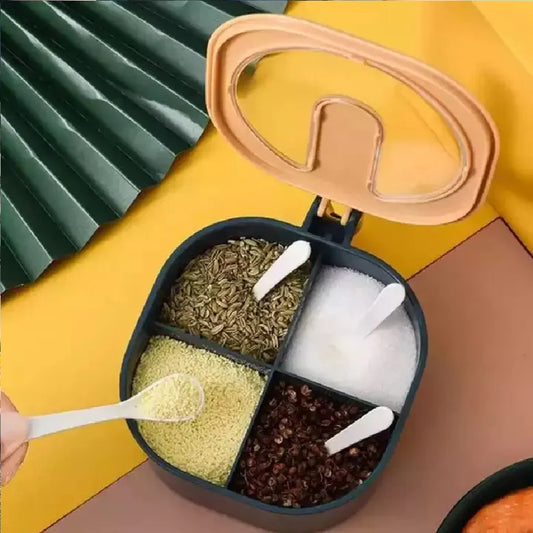 4-in-1 Modern Kitchen Seasoning Box with 4 Compartments and Free Spoon