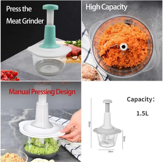 1.5L Manual Food Chopper – Speedy Hand Press Vegetable & Fruit Cutter