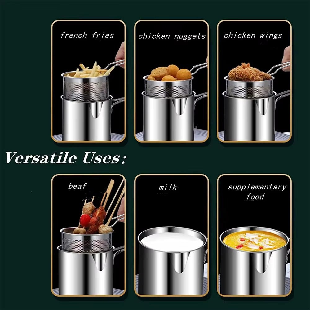 Stainless Steel 1200Ml Deep Fryer Pot with Strainer