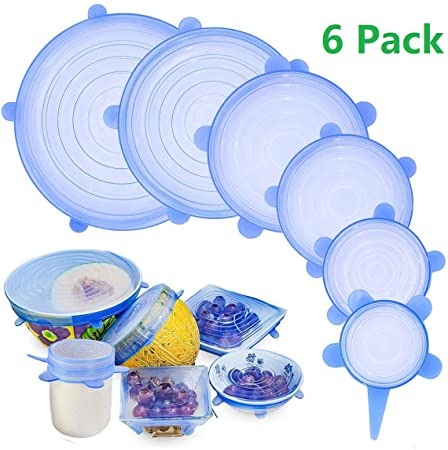 Silicone Stretch-Lids and Reusable Bowl-Covers (6, 6) Set of Various Stretchy Sizes