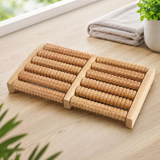 6 Row Wooden Foot Massager Roller Reflexology Acupressure Foot Massage Tool Foot Pain Relief Blood Circulation Stress Relief Home Therapy