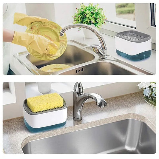 Dish Soap Dispenser with Sponge Holder for Kitchen Sink, Easy One-Handed Use