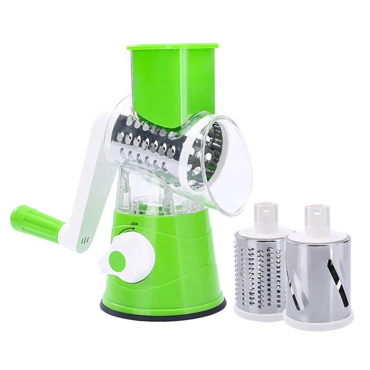 Manual 3‑in‑1 Vegetable Cutter & Drum Grater – Round Slicer Multifunctional Kitchen Gadget