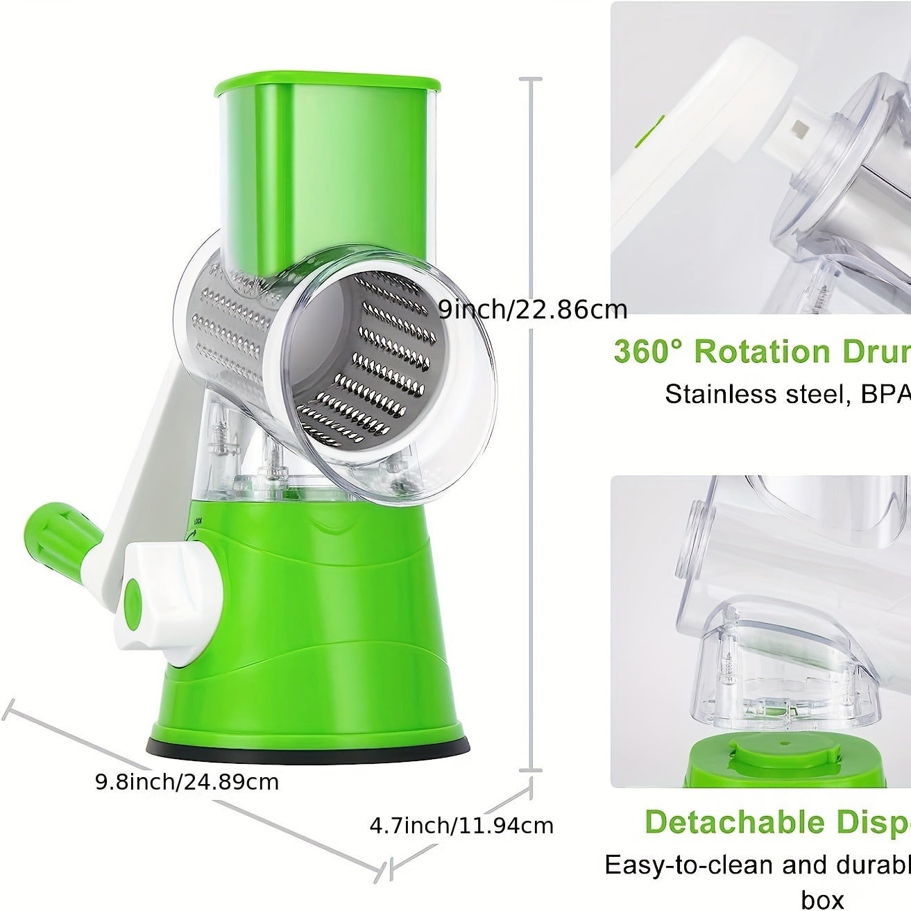 Manual 3‑in‑1 Vegetable Cutter & Drum Grater – Round Slicer Multifunctional Kitchen Gadget