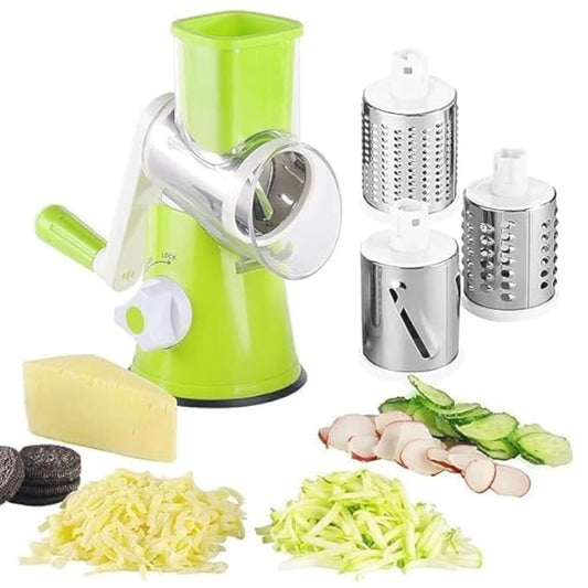 Manual 3‑in‑1 Vegetable Cutter & Drum Grater – Round Slicer Multifunctional Kitchen Gadget