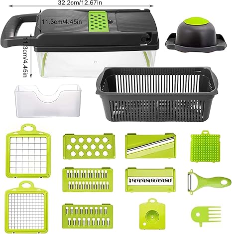 16-in-1 Vegetable Chopper & Slicer – Multi-Functional with Colander and Storage Container