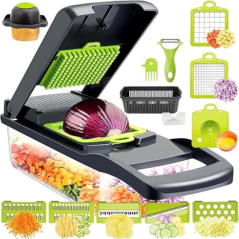 16-in-1 Vegetable Chopper & Slicer – Multi-Functional with Colander and Storage Container