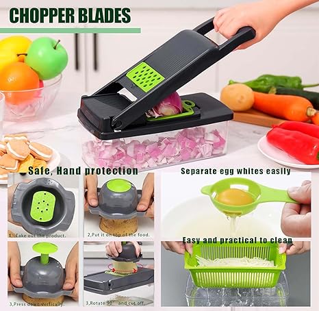 16-in-1 Vegetable Chopper & Slicer – Multi-Functional with Colander and Storage Container