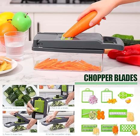 16-in-1 Vegetable Chopper & Slicer – Multi-Functional with Colander and Storage Container