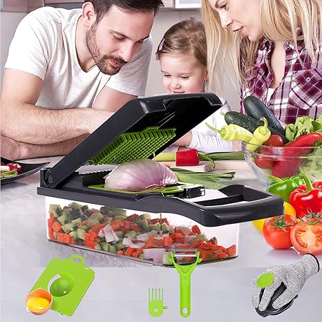 16-in-1 Vegetable Chopper & Slicer – Multi-Functional with Colander and Storage Container