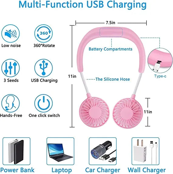 SXM Neck Fans Mini Portable Outdoor Fan Personal Fan USB Battery