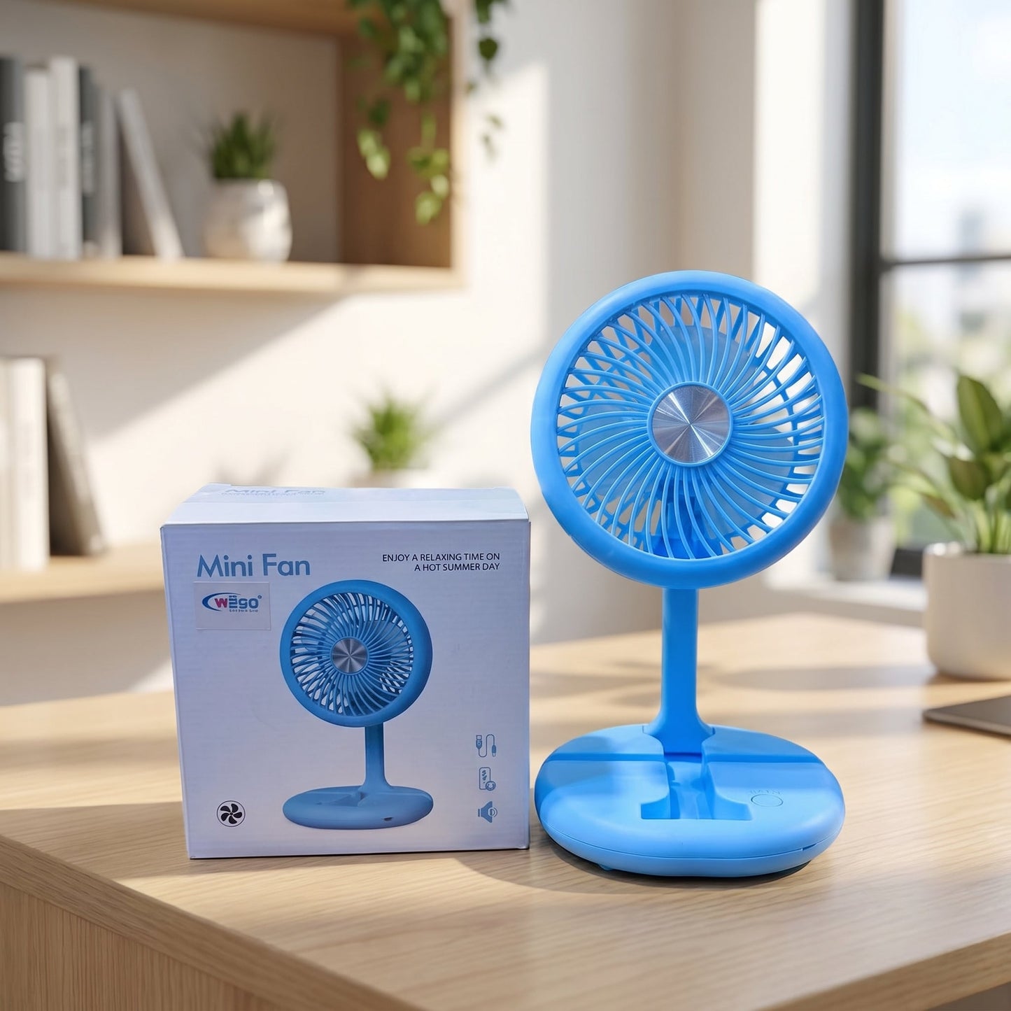 9" Rechargeable & Foldable Three Speed Desktop Fan With Light