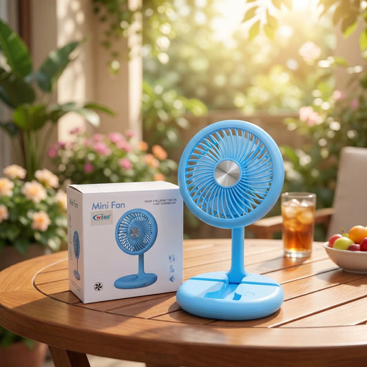 9" Rechargeable & Foldable Three Speed Desktop Fan With Light