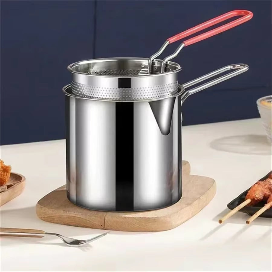 Stainless Steel 1200Ml Deep Fryer Pot with Strainer