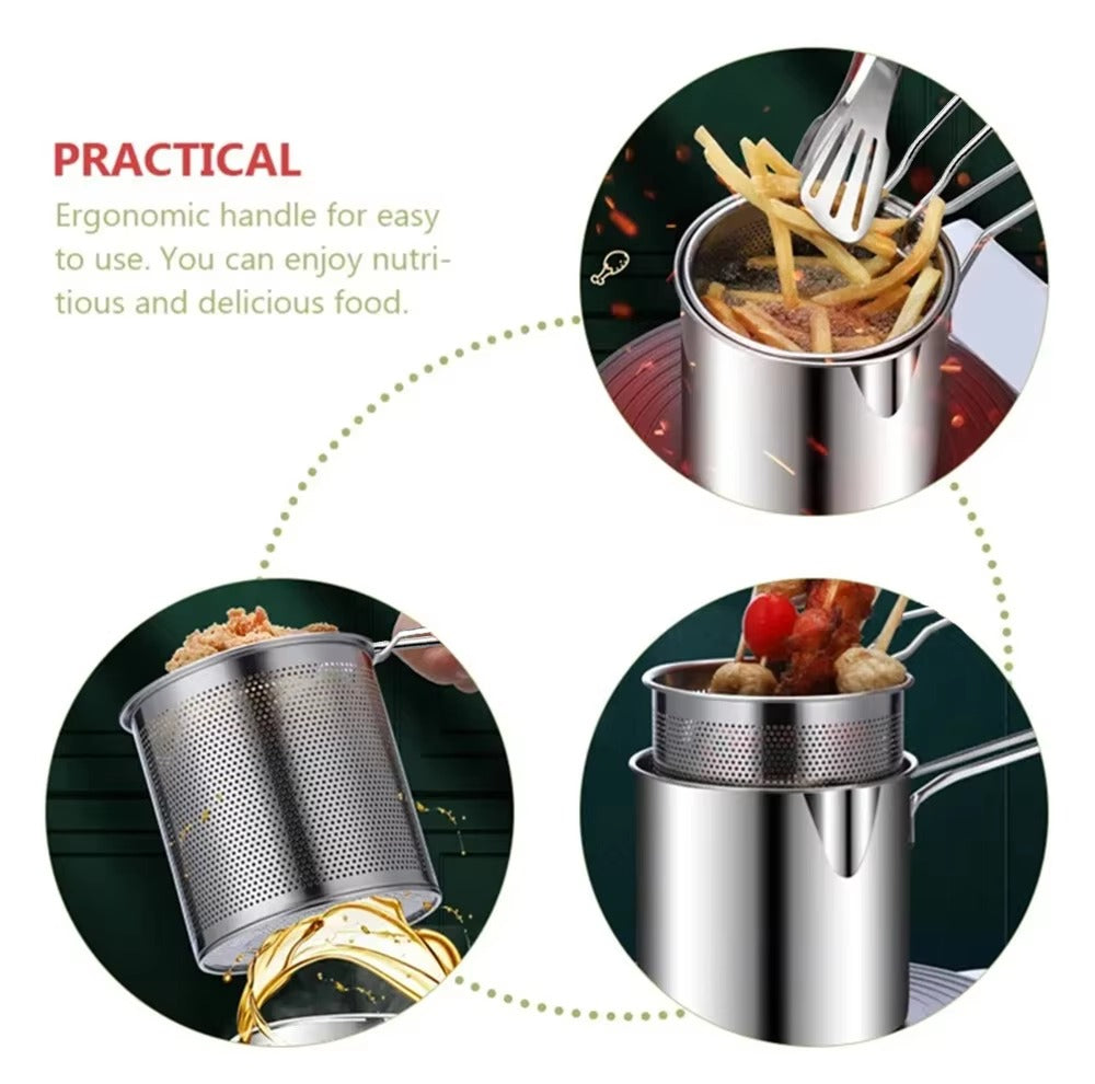 Stainless Steel 1200Ml Deep Fryer Pot with Strainer