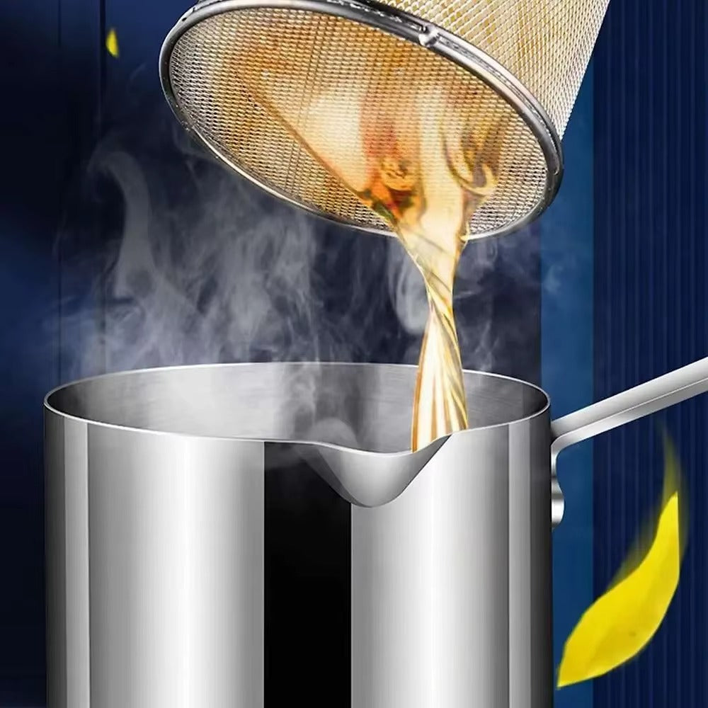 Stainless Steel 1200Ml Deep Fryer Pot with Strainer