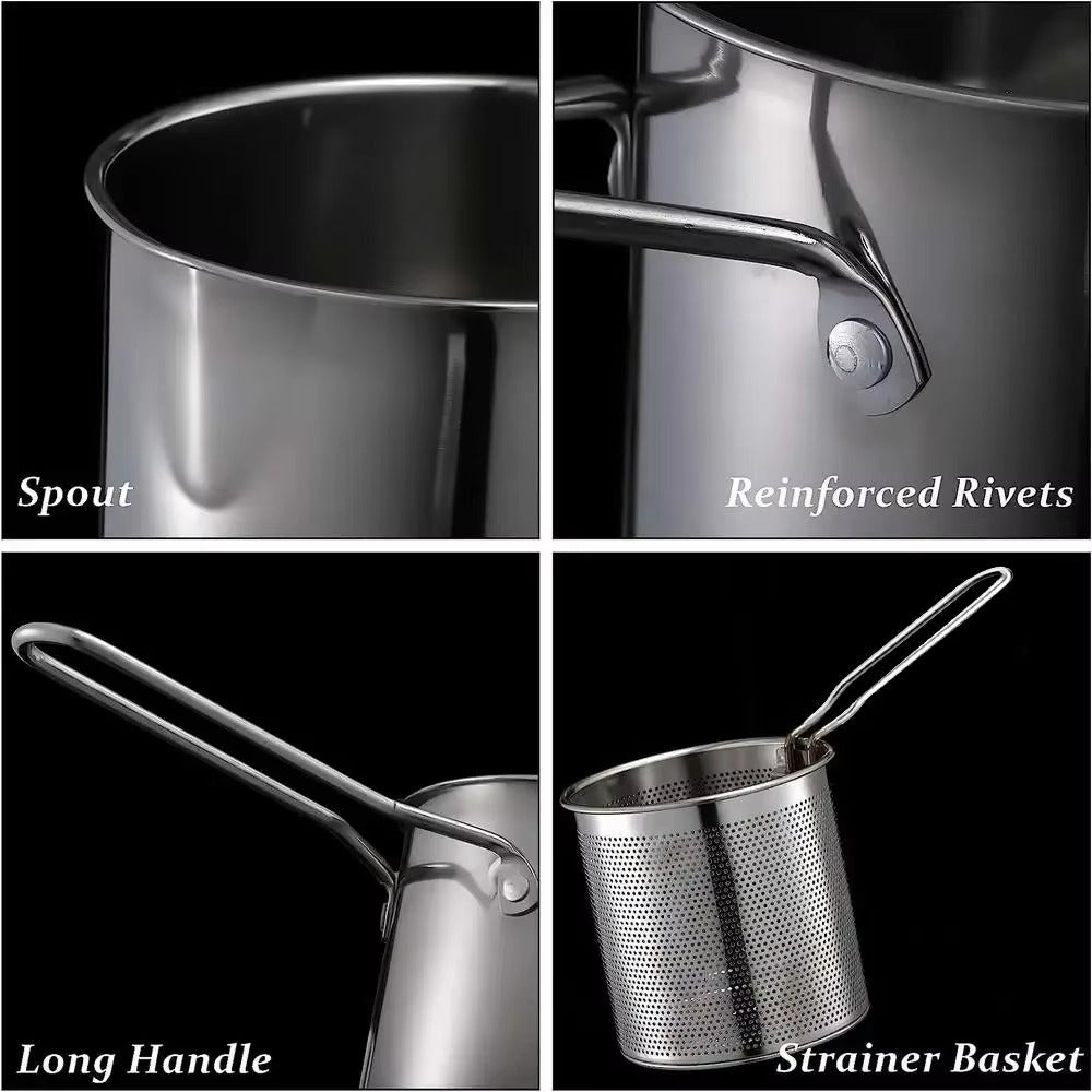 Stainless Steel 1200Ml Deep Fryer Pot with Strainer