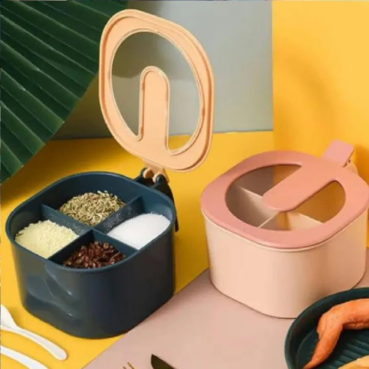 4-in-1 Modern Kitchen Seasoning Box with 4 Compartments and Free Spoon