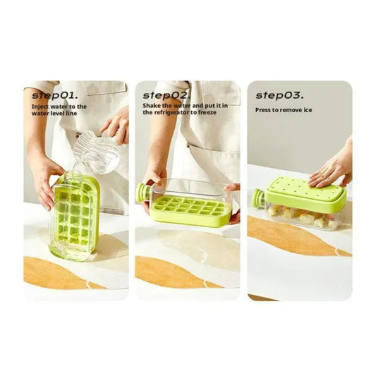 Ice Cube Bottle, 2 in 1 Touch-Free Ice Cube Tray Water Bottle with Lid and Bin, 800ml
