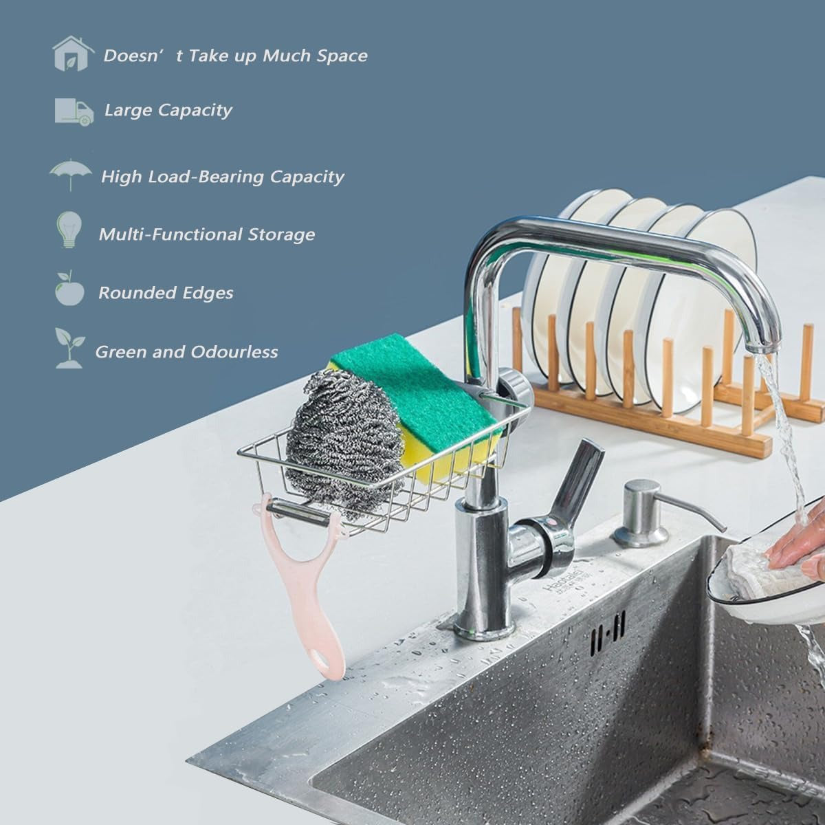 Kitchen Sink Caddy Organizer Over Faucet Sponge Holder