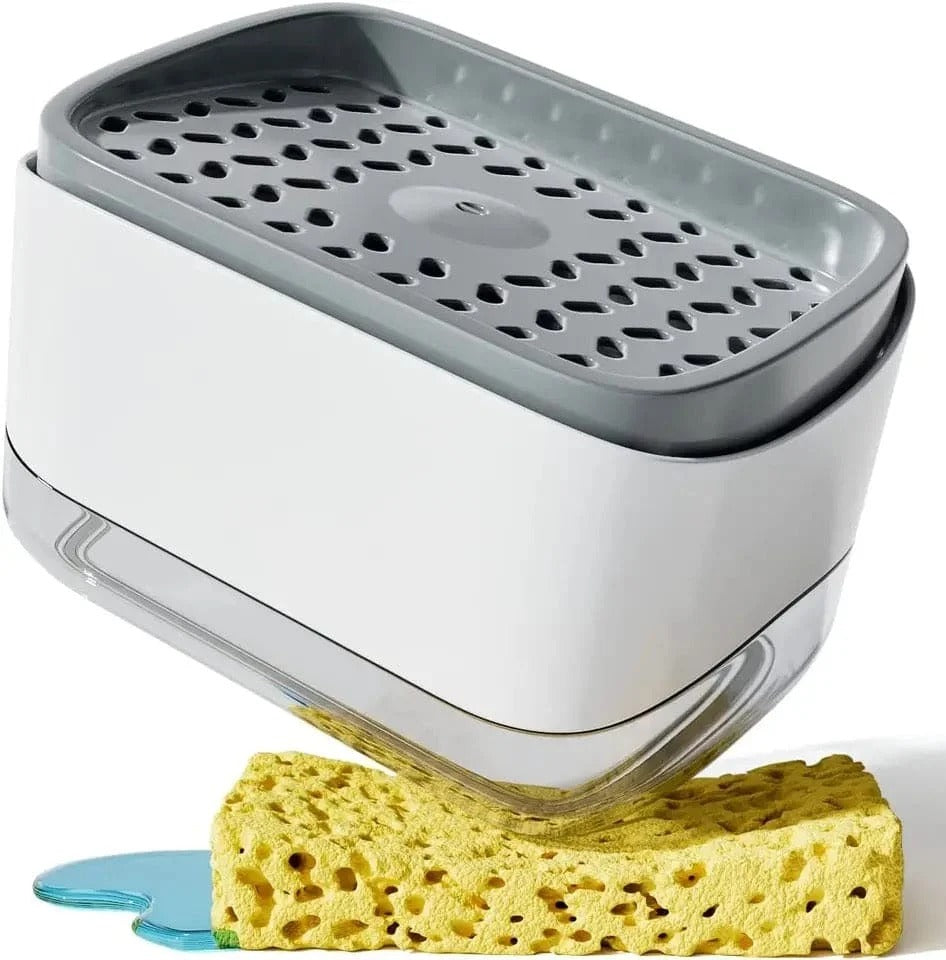 Dish Soap Dispenser with Sponge Holder for Kitchen Sink, Easy One-Handed Use
