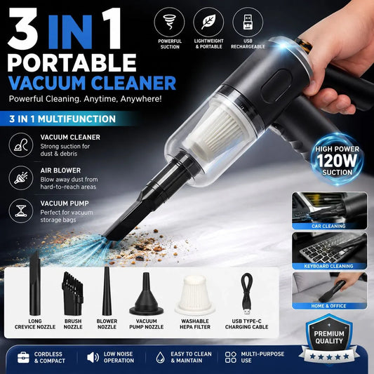 3 In 1 Portable Vacuum Cleaner - Wireless Handheld Vacuum Cleaner