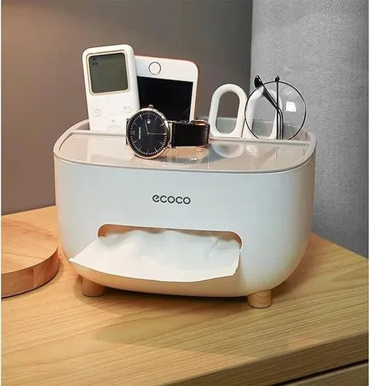 ECOCO Original Tissue Holder | Multipurpose Desktop Organizer Box for Tissues, Remote & Stationery