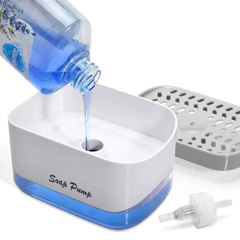 Dish Soap Dispenser with Sponge Holder for Kitchen Sink, Easy One-Handed Use