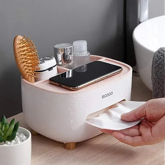 ECOCO Original Tissue Holder | Multipurpose Desktop Organizer Box for Tissues, Remote & Stationery