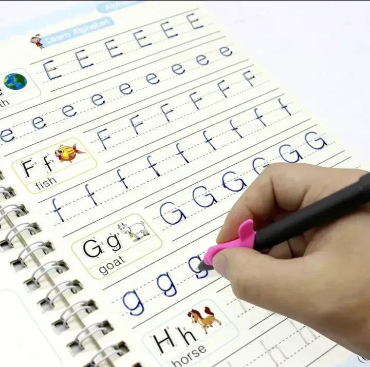 Sank Montessori Reusable Magic Books 4 Magic Books+1 Magic Pen+10 Refills+1 Grip Children's Calligraphy Book