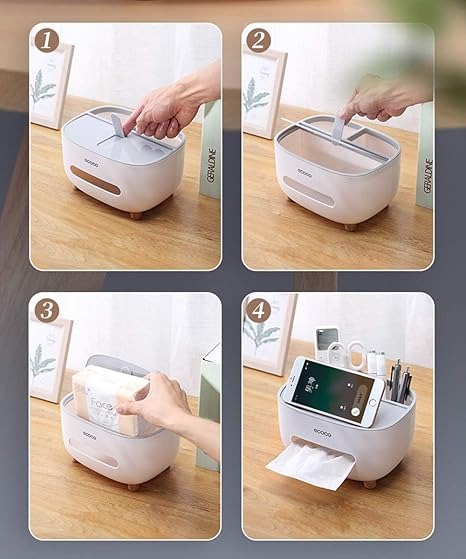 ECOCO Original Tissue Holder | Multipurpose Desktop Organizer Box for Tissues, Remote & Stationery