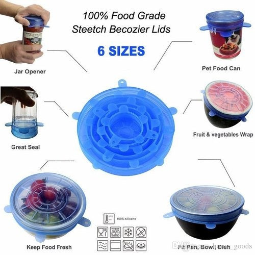 Silicone Stretch-Lids and Reusable Bowl-Covers (6, 6) Set of Various Stretchy Sizes