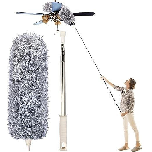 Microfiber Feather Duster Extendable Cobweb Duster with 100 Inch Extra Long Telescopic Pole Bendable Head Scratch Free Cleaning Brush