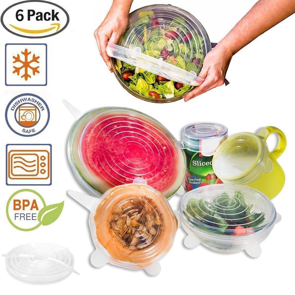 Silicone Stretch-Lids and Reusable Bowl-Covers (6, 6) Set of Various Stretchy Sizes