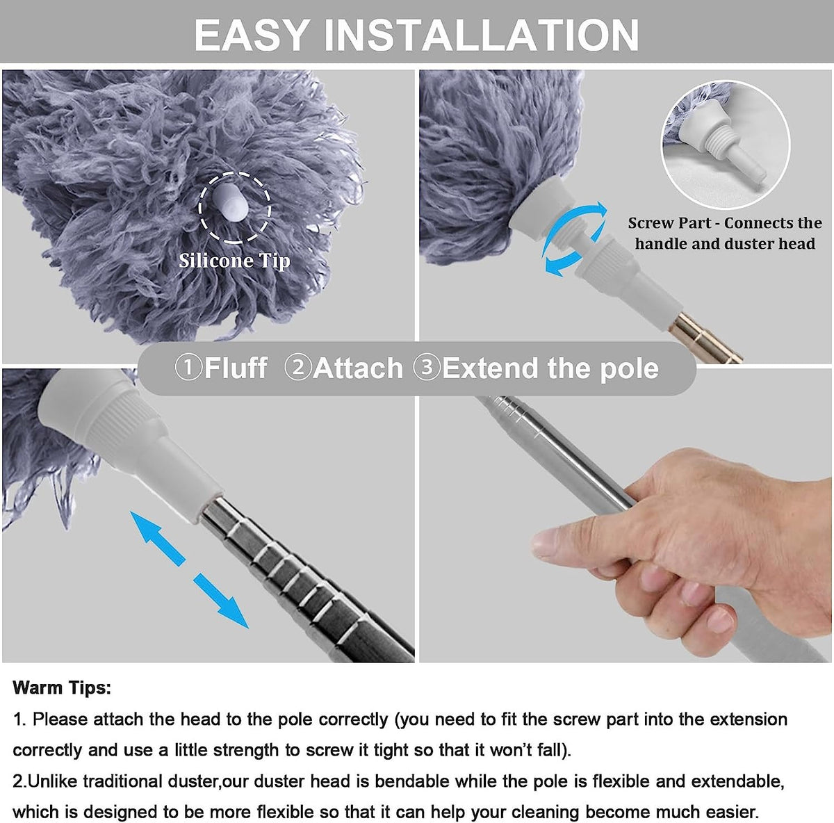 Microfiber Feather Duster Extendable Cobweb Duster with 100 Inch Extra Long Telescopic Pole Bendable Head Scratch Free Cleaning Brush