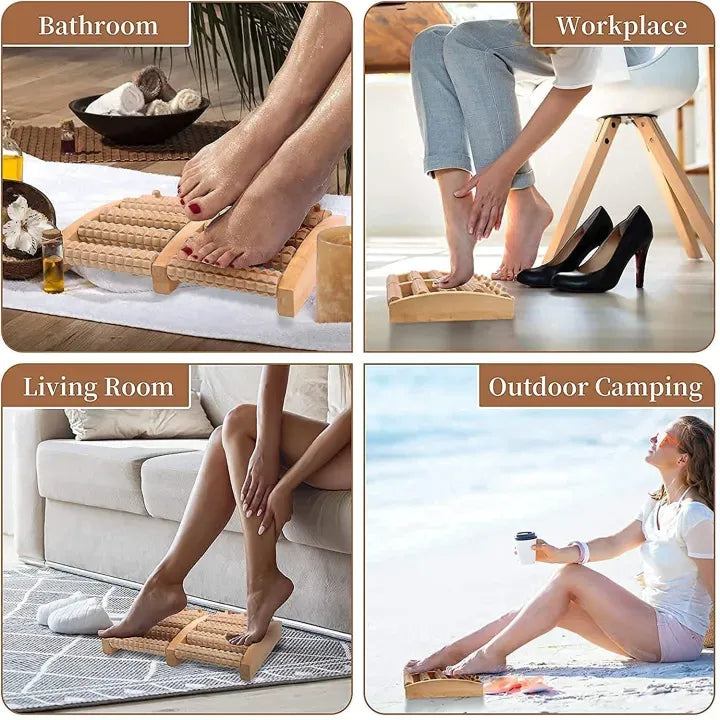 6 Row Wooden Foot Massager Roller Reflexology Acupressure Foot Massage Tool Foot Pain Relief Blood Circulation Stress Relief Home Therapy