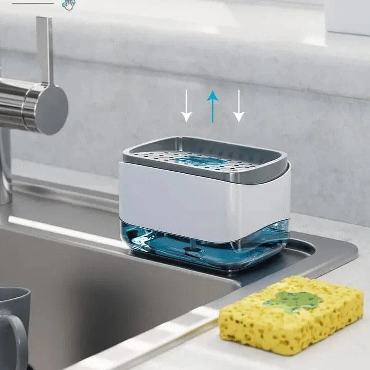 Dish Soap Dispenser with Sponge Holder for Kitchen Sink, Easy One-Handed Use