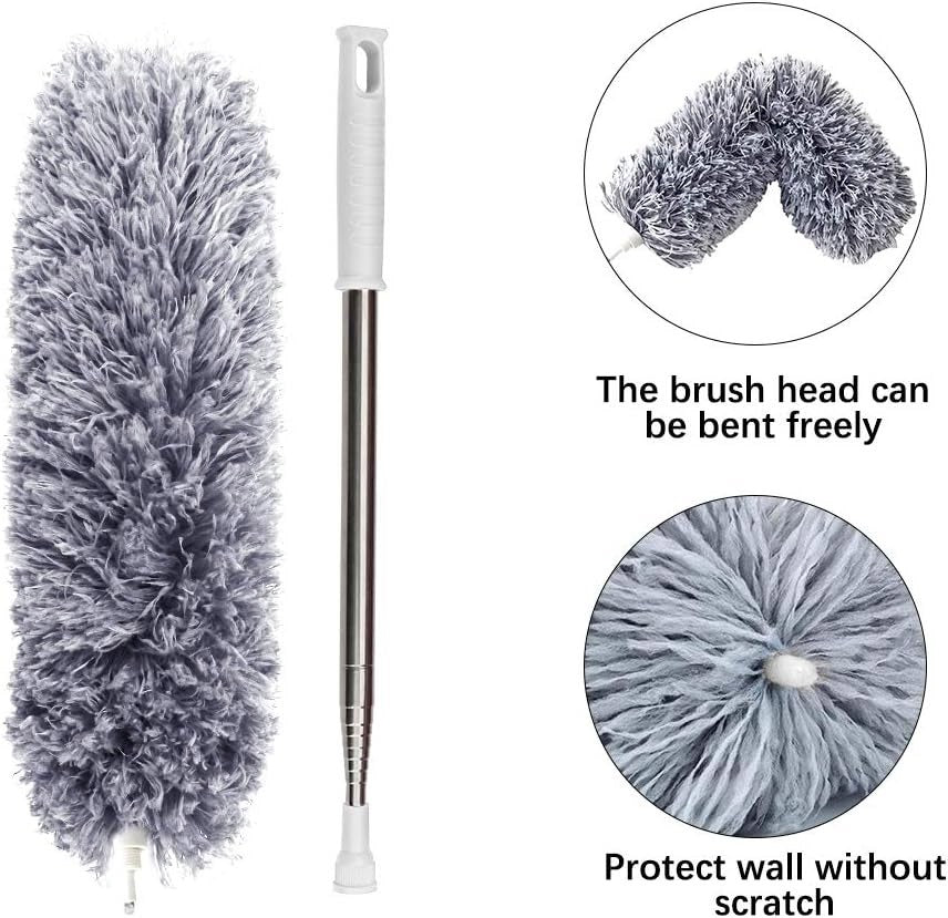 Microfiber Feather Duster Extendable Cobweb Duster with 100 Inch Extra Long Telescopic Pole Bendable Head Scratch Free Cleaning Brush