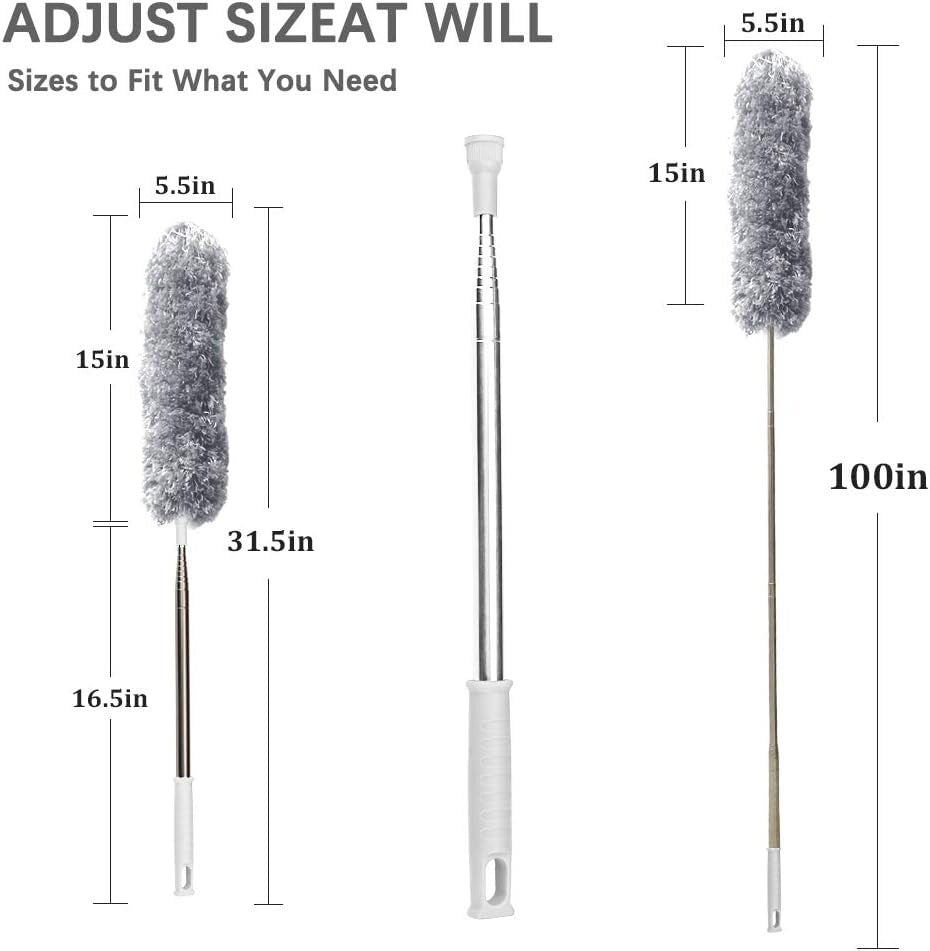 Microfiber Feather Duster Extendable Cobweb Duster with 100 Inch Extra Long Telescopic Pole Bendable Head Scratch Free Cleaning Brush
