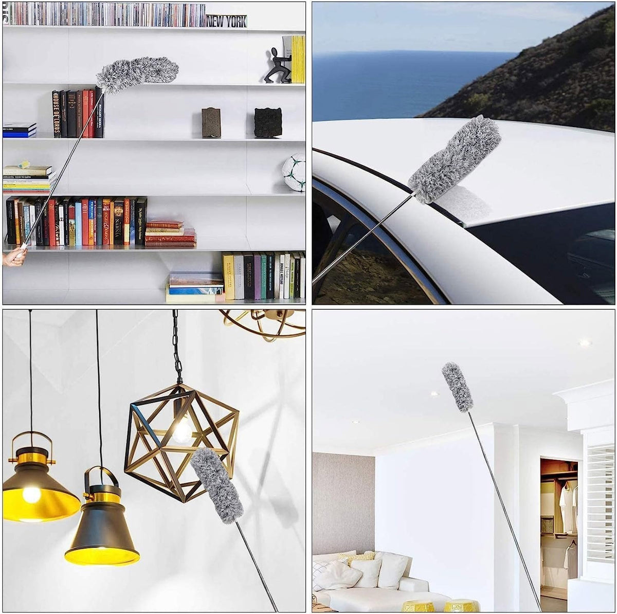 Microfiber Feather Duster Extendable Cobweb Duster with 100 Inch Extra Long Telescopic Pole Bendable Head Scratch Free Cleaning Brush