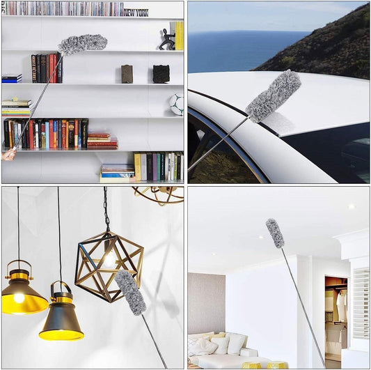 Microfiber Feather Duster Extendable Cobweb Duster with 100 Inch Extra Long Telescopic Pole Bendable Head Scratch Free Cleaning Brush
