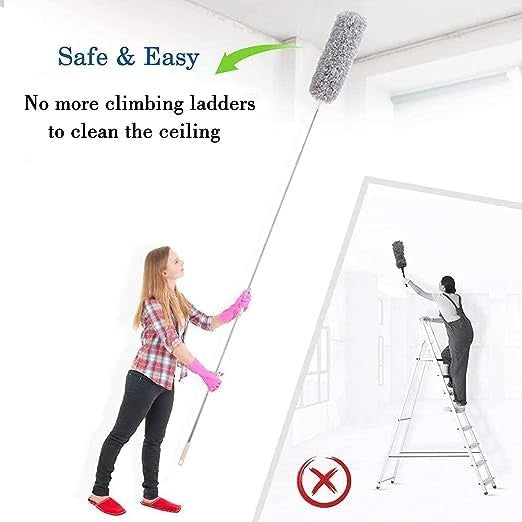 Microfiber Feather Duster Extendable Cobweb Duster with 100 Inch Extra Long Telescopic Pole Bendable Head Scratch Free Cleaning Brush