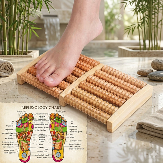 6 Row Wooden Foot Massager Roller Reflexology Acupressure Foot Massage Tool Foot Pain Relief Blood Circulation Stress Relief Home Therapy