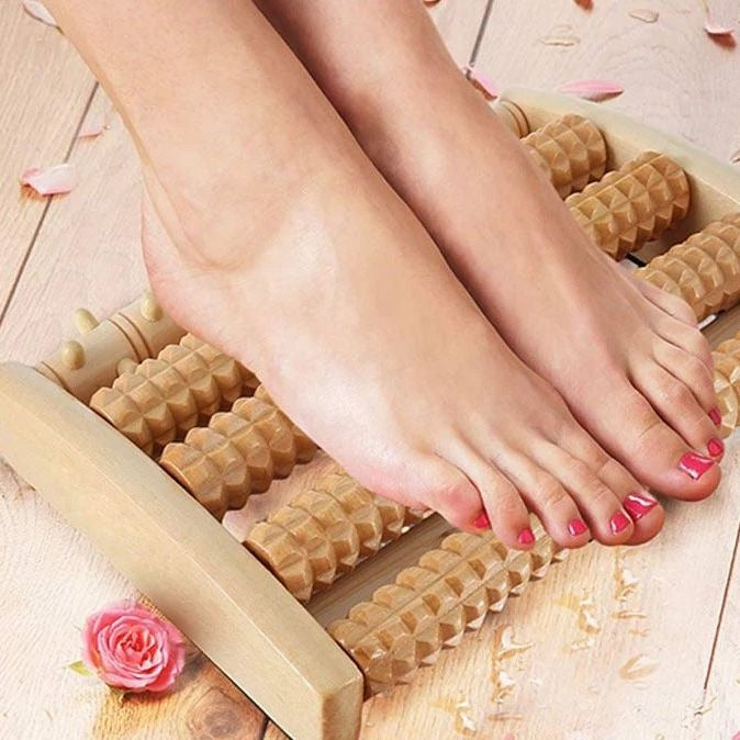 6 Row Wooden Foot Massager Roller Reflexology Acupressure Foot Massage Tool Foot Pain Relief Blood Circulation Stress Relief Home Therapy