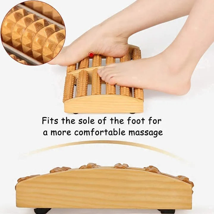 6 Row Wooden Foot Massager Roller Reflexology Acupressure Foot Massage Tool Foot Pain Relief Blood Circulation Stress Relief Home Therapy
