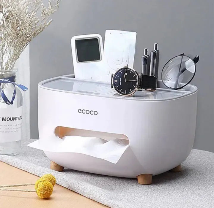 ECOCO Original Tissue Holder | Multipurpose Desktop Organizer Box for Tissues, Remote & Stationery