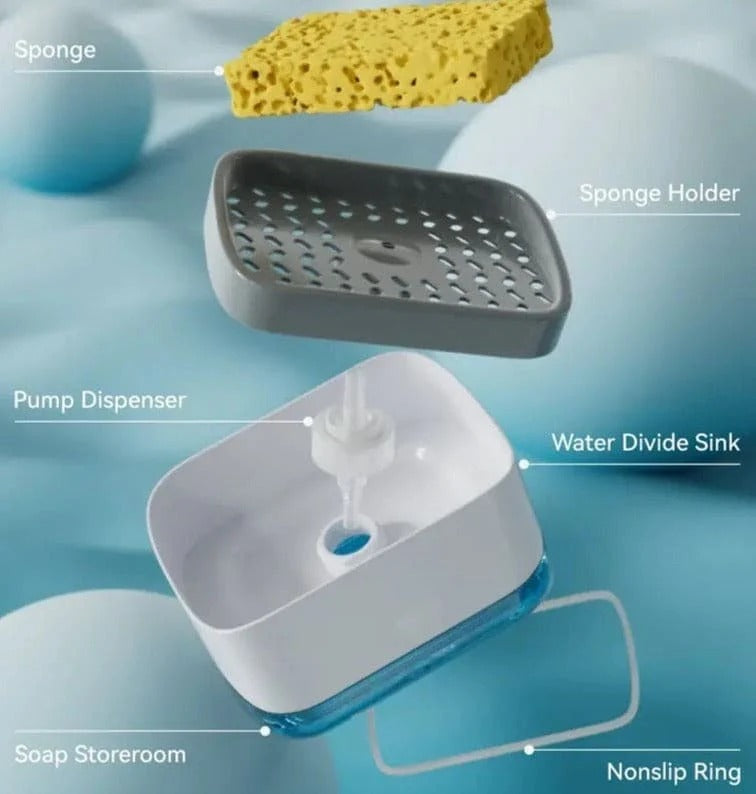 Dish Soap Dispenser with Sponge Holder for Kitchen Sink, Easy One-Handed Use